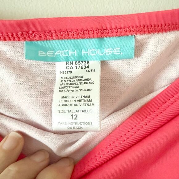 Beach House Two Piece Swimsuit with Tankini Top in Navy White and Pink Bottom 12 - Picture 6 of 6